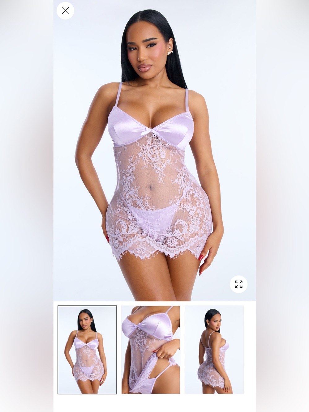 Lavender Lace Satin & Sheer Chemise Nightwear